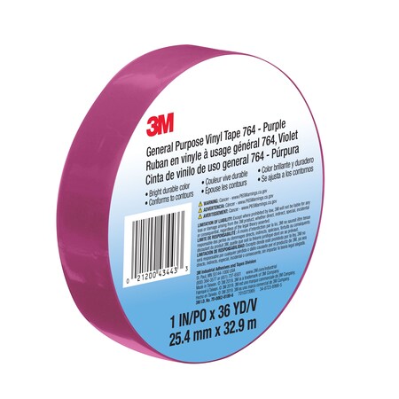 3M General Purpose Vinyl Tape 764, Purple, 1 In X 36 Yd, 5 Mil 7010373995